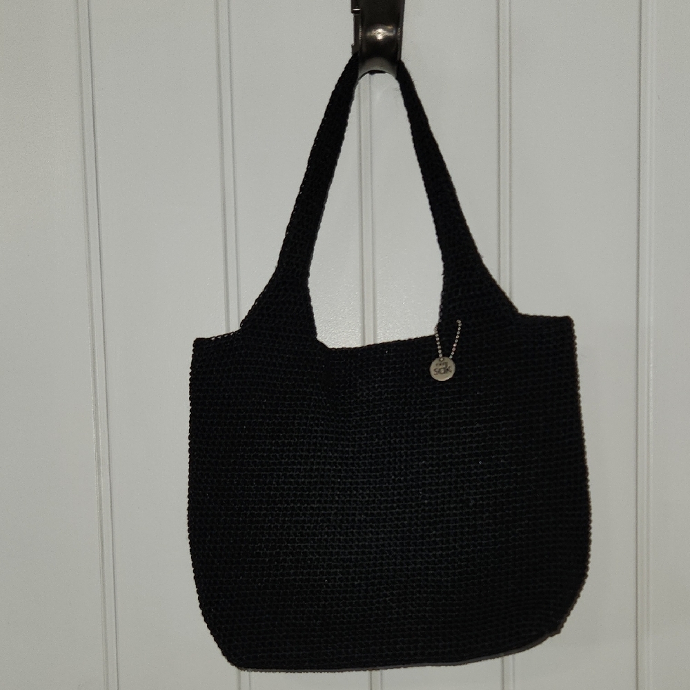 The Sak Black Woven Tote HandBag with Charm
